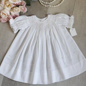 White Smocked Heirloom Bishop Dress Boutique 3-6 Months
